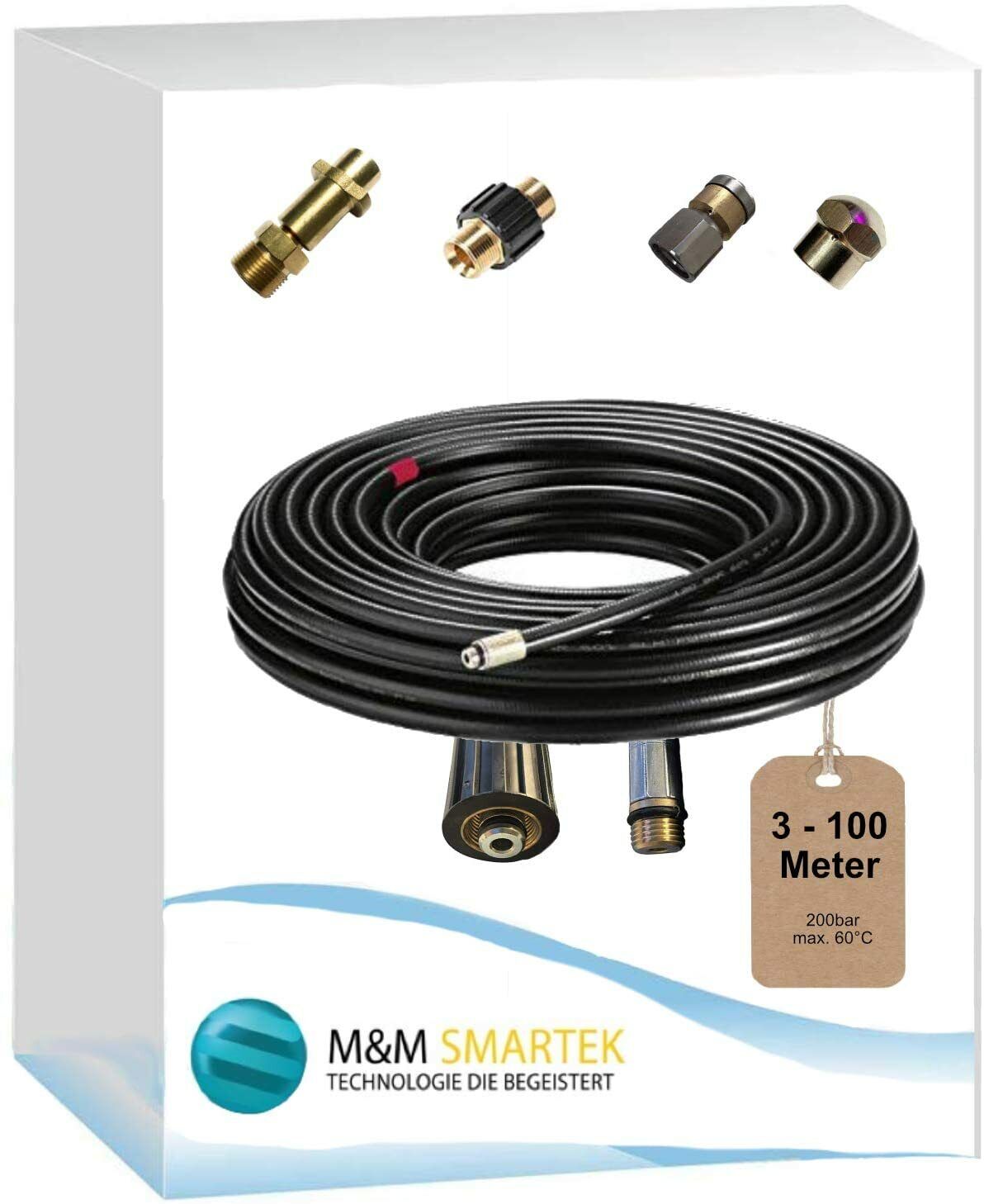 8m Rohrreinigungsschlauch für Kärcher Kränzle + Bajonett Adapter Kupplung Düsen