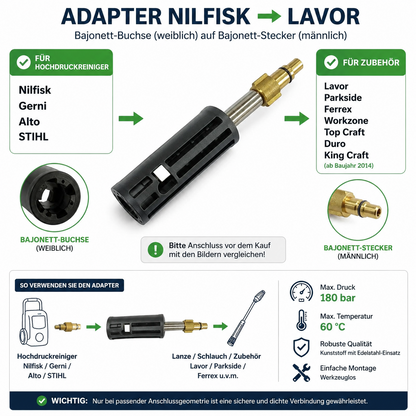 Adapter für Nilfisk Gerni Female auf Lavor Ferrex Parkside Bajonett Male1