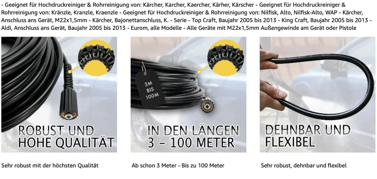 Rohrreinigungsschlauch 14-Teilig für Kärcher Kränzle NILFISK ALTO WAP Bosch B&D